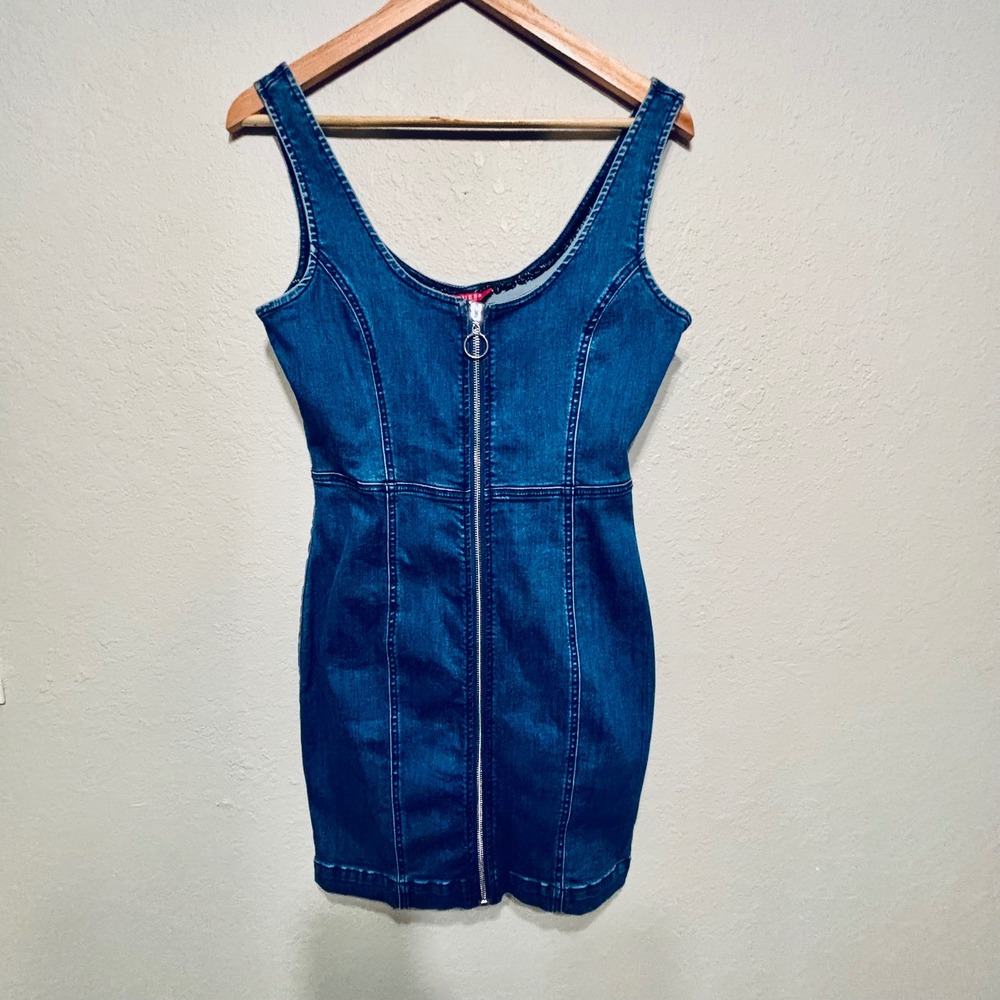 Guess Women's Concert Sexy Look Form-Fitting Zip Front Mini Denim Dress Sz S